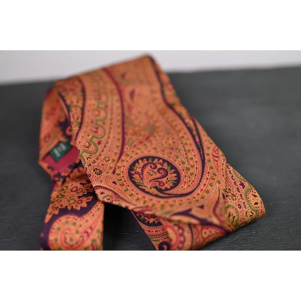 J.Crew Mens 100% Silk Tie Orange Purple Paisley Handmade Necktie Accessory